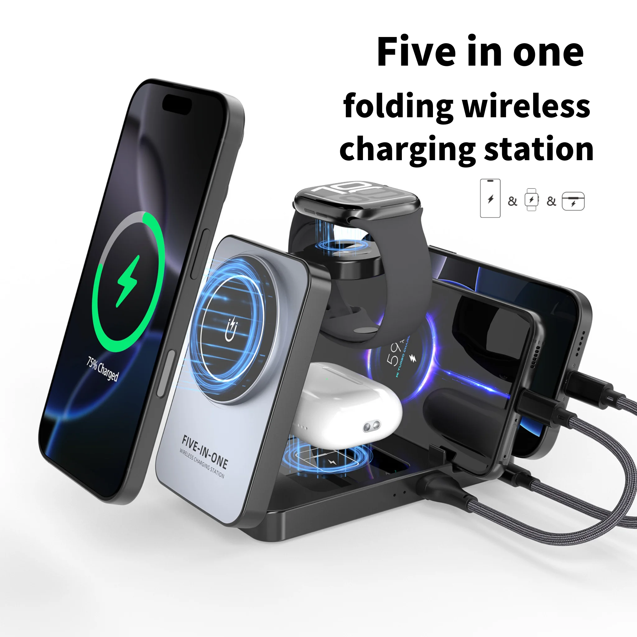 Smartwatch Apple Watch - 5-in-1 18W opvouwbaar draadloos oplaadstation voor
